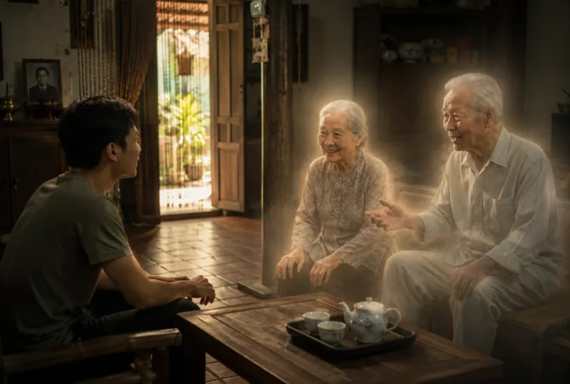 Mơ thấy ông bà đã mất về nói chuyện thường gắn với phúc đức, nền nếp và truyền thống gia đình.